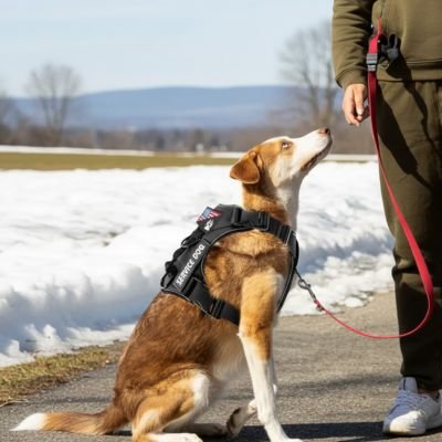 Harnais chien | Service Dog - Noir - chien assis