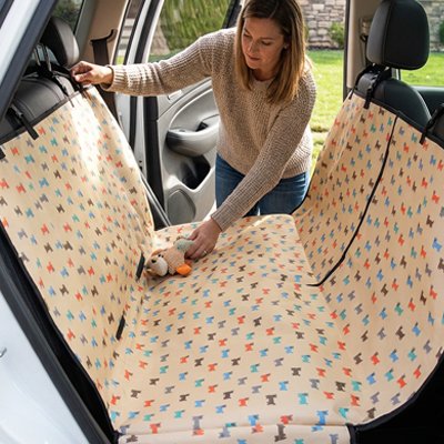 Housse voiture chien | Imperméable Agrippante- Beige avec chiens