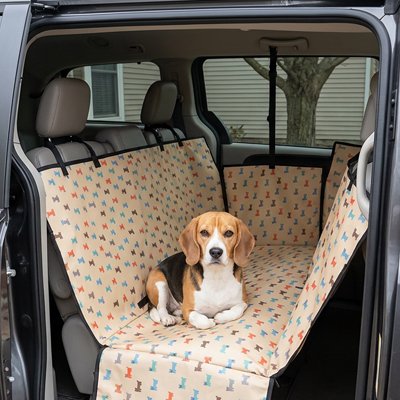 Housse voiture chien | Imperméable Agrippante- Beige avec chiens- Beagle