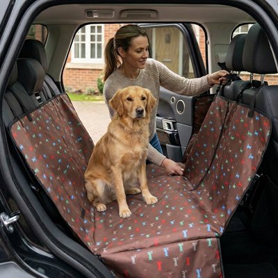 Housse voiture chien | Imperméable Agrippante- Marron avec chiens- Femme et Golden