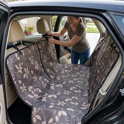 Housse voiture chien | Imperméable Agrippante- Marron avec fleurs