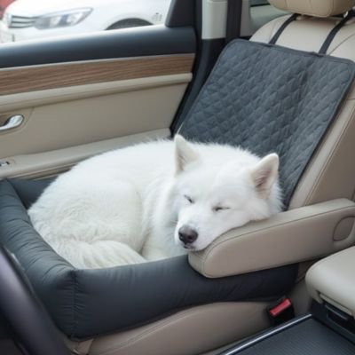 Housse_voiture_chien | Imperméable Douillet-Gris- Spitz blanc