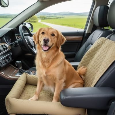 Housse voiture chien | Imperméable Douillet-Beige- Golden