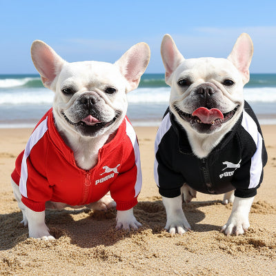 Pull chien | Le Sportif- Rouge et Noir-Deux-bouledogues 