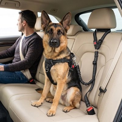 Ceinture de sécurité pour chien | Le Bouclier- Homme et Berger Allemand