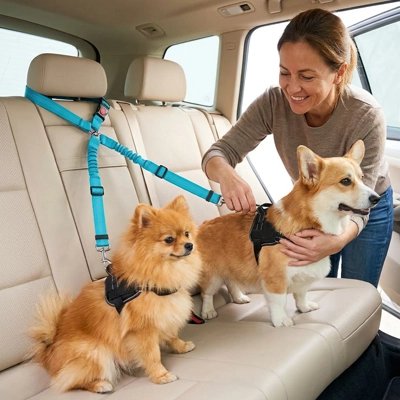 Ceinture de sécurité pour chien | Les Inséparables- Bleu- Poméranien et Corgi