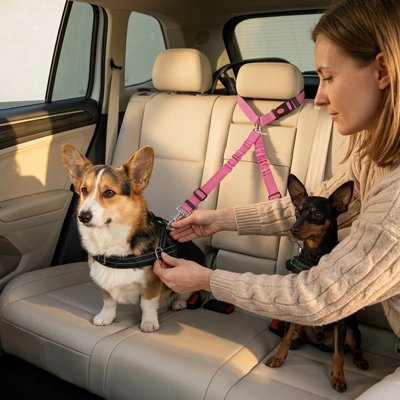 Ceinture de sécurité pour chien | Les Inséparables- Rose- Corgi et Pinsher