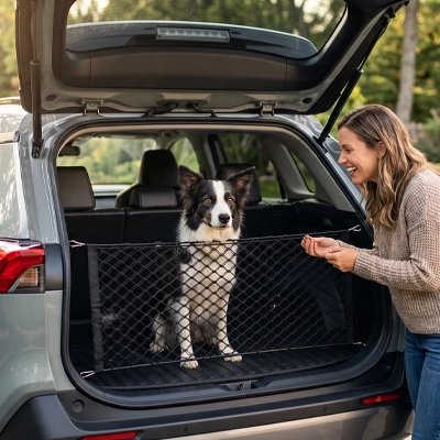 Filet pour chien pour voiture | Sécurité Optimale -MODELE 1- Barriere de coffre arriere -Border collie