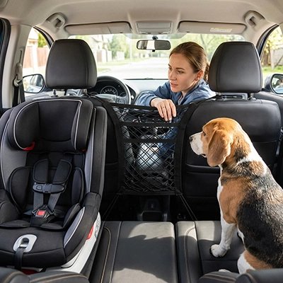 Filet chien voiture | Securité et Rangement- Femme et Beagle