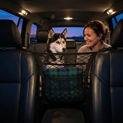 Filet chien voiture | Securité et Rangement - Rangement- Femme et Husky