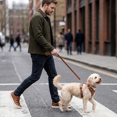 Harnais chien en Y | Cuir Anti-Traction - Brun- Caniche