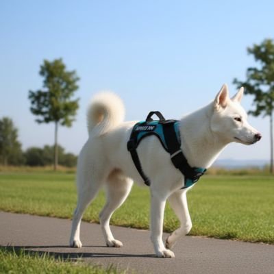 Harnais chien - Vert - chien blanc en marche
