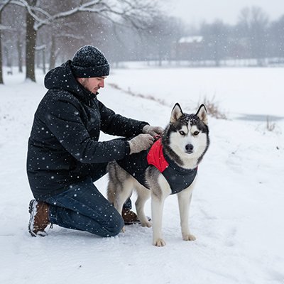 Manteau Chien | La Veste Bicolore- Rouge-Husky