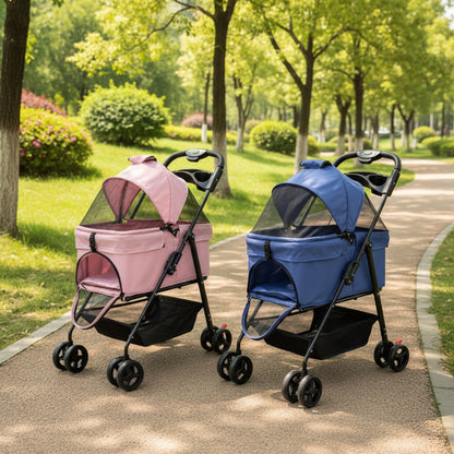 Poussette pour Chien | Confort Plus- Rose et Bleu