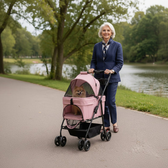 Poussette pour Chien | Confort Plus- Rose- Femme et Poméranien