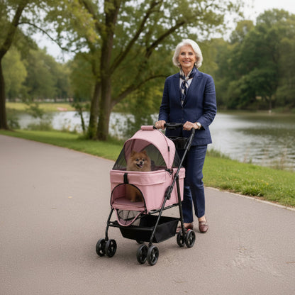 Poussette pour Chien | Confort Plus- Rose- Femme et Poméranien