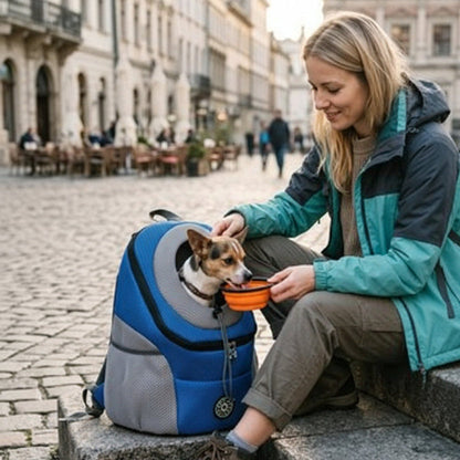 Sac a dos chien | Le Hublot 2 -couleur BLEU- chien boit dans gamelle
