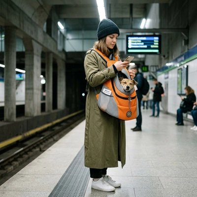 Sac a dos chien | Le Hublot - couleur ORANGE - dans le metro