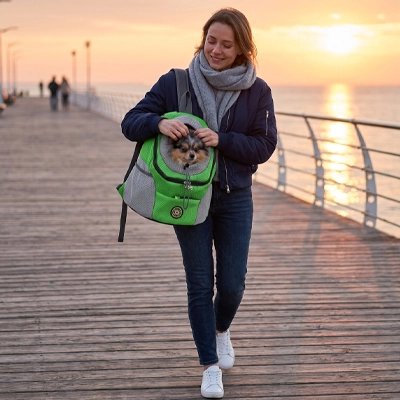 Sac a dos chien | Le Hublot - couleur VERT- sur un quai